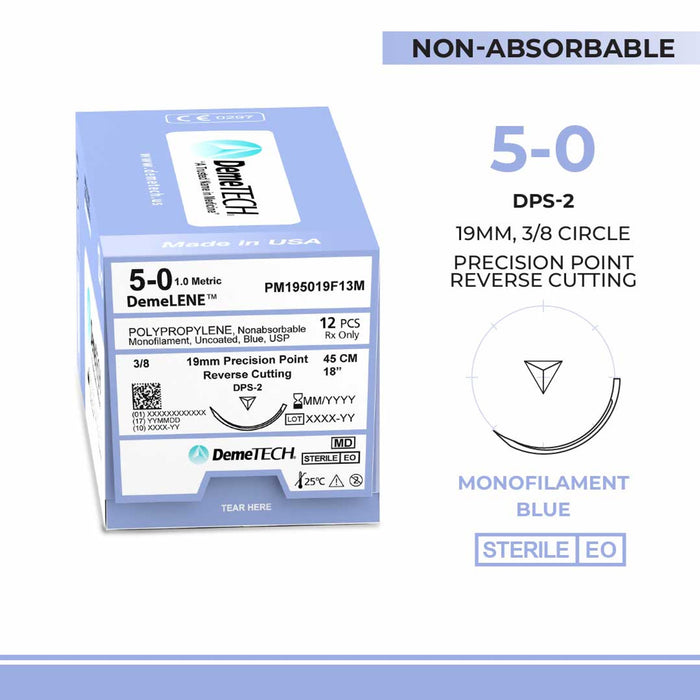 Polypropylene, 5-0, 18", DPS-2 Non-Absorbable Suture, Precision Point Reverse Cutting, Blue 12/Box