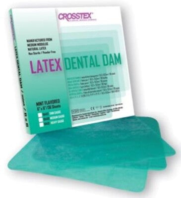 Crosstex Dental Dams, Green, 6"x6", Mint, 36sheets/box