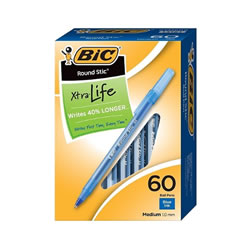 BIC Round Stic Xtra Life Ballpoint Pens, Medium Point, 60/Pack