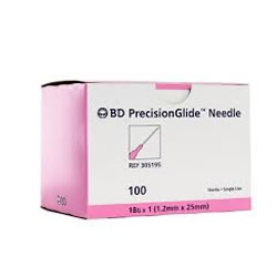 Needles 18g x 1 in 100/bx BD