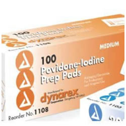 Dynarex PVP-I Prep Pads 10% Povidone-Iodine Antiseptic Germicide 100/box